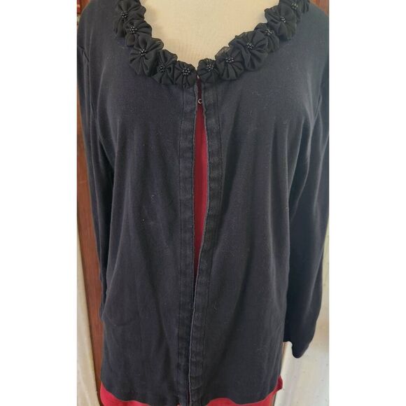 C12 Notations sweater cardigan w floral ribbon trim - Picture 1 of 12